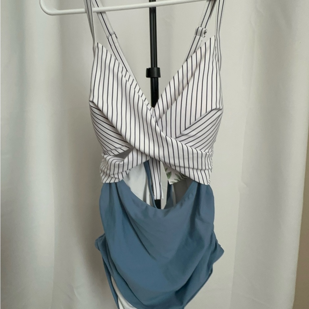 Black and White Sleeveless Wrap Bodysuit